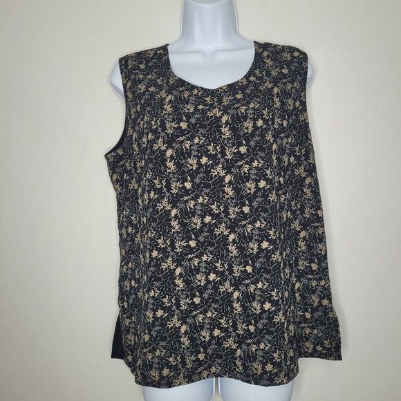 Vintage black tan boxy grunge floral print sleeveless top side slits size large - Picture 1 of 6